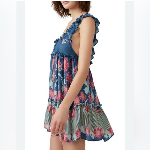 Free People! Intimately Blue Floral Bali Wild Slip Dress In Stellar Combo NWT! - Picture 3 of 12